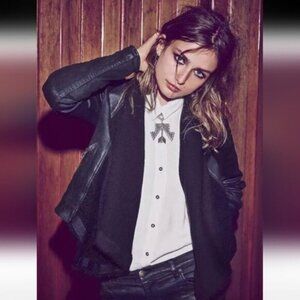 Free People Black Comb Waterfall Draped Moto Jacket Size 2